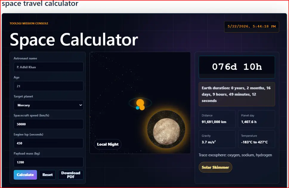 space travel time calculator by speed