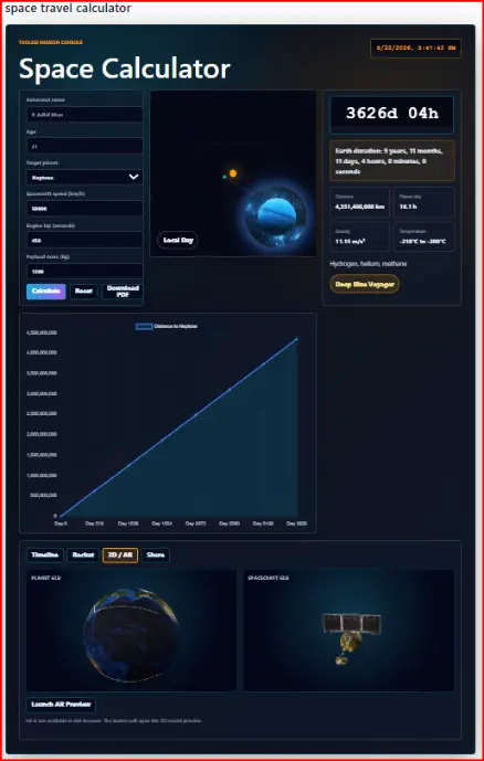 calculate travel time between planets