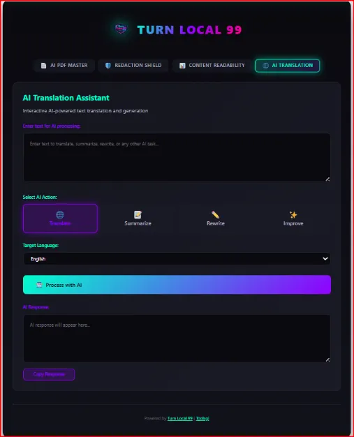  Image showing AI Translation Assistant with action buttons and language selector